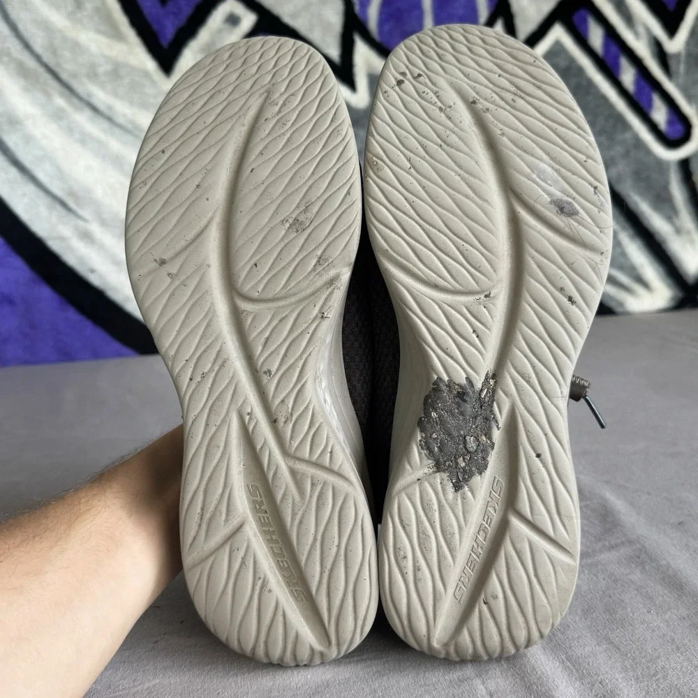 Size 11.5 - Skechers Shoes Mens Dario Grey Relaxed Slip On Hands Free Sneakers